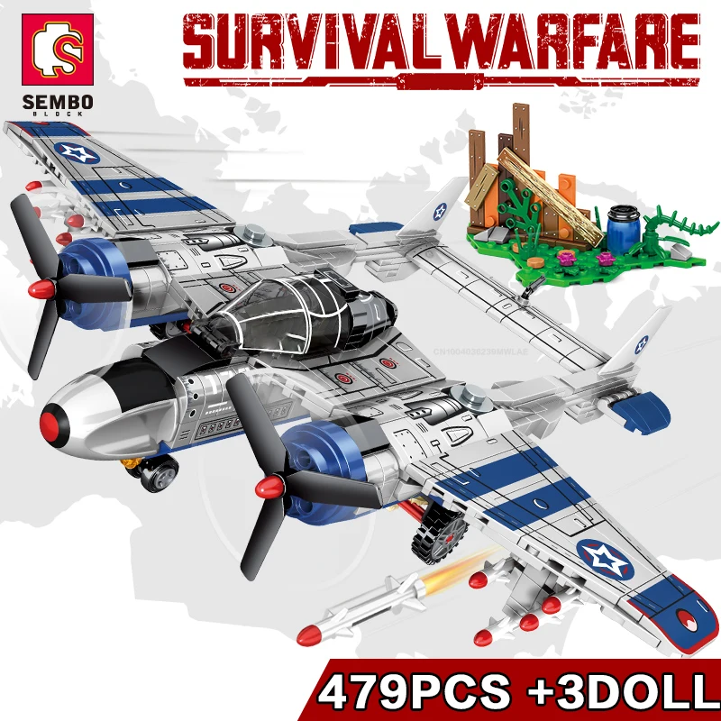 SEMBO 479PCS Fighter Bombing Airplane Building Blocks Airforce Jet World War Army Toys DIY Bricks Gifts Toys For Children