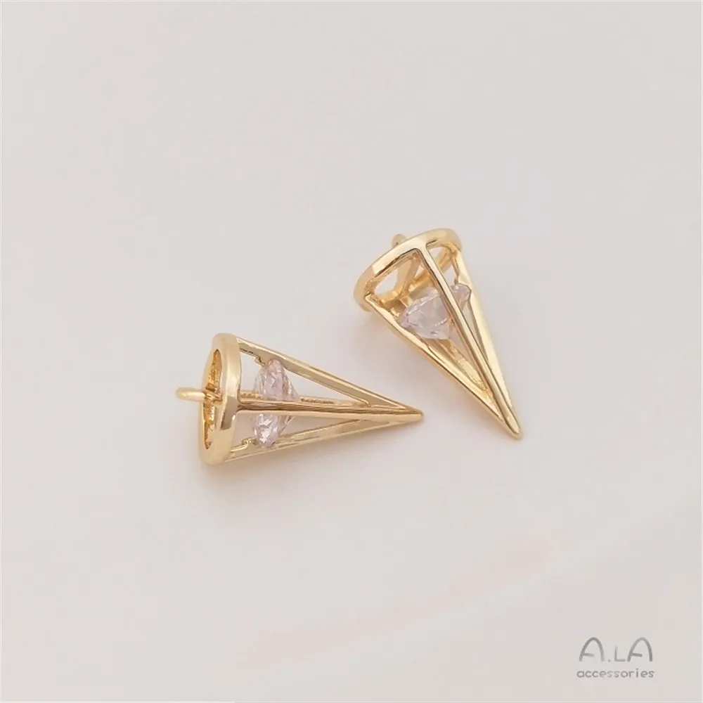 

14K Gold Filled Plated Embedded zircon tip cone pendant Long cone pendant DIY necklace earring pendant accessories