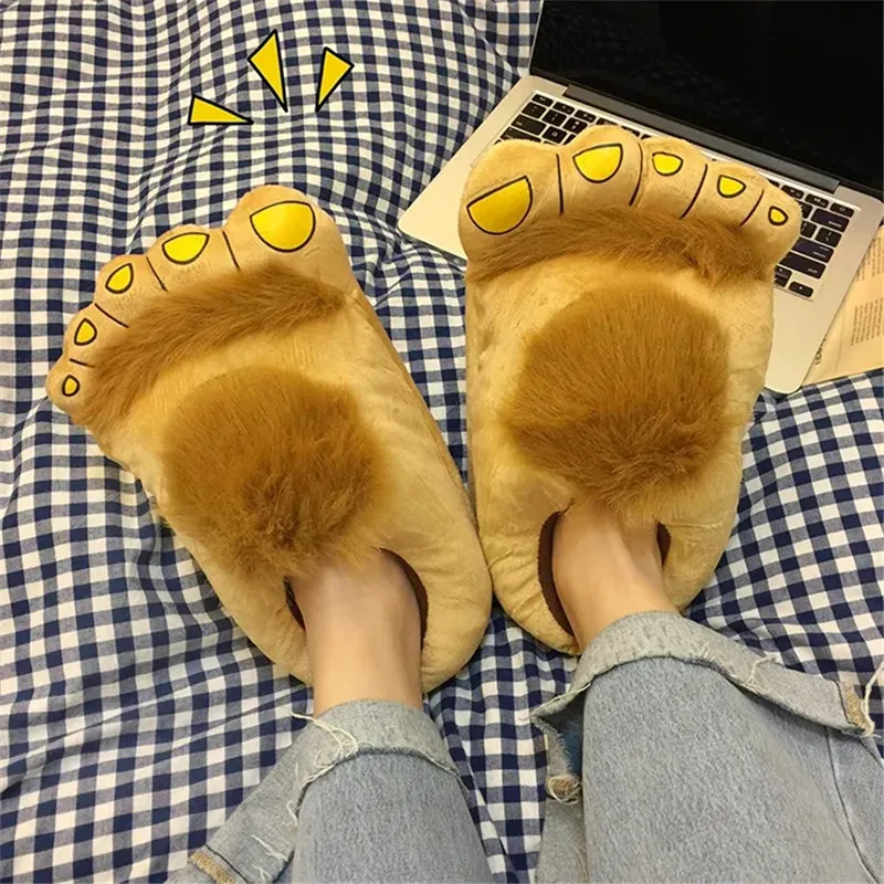 

BEVERGREEN Fun Big Feet Slippers Women Home Fur Winter Personalized Design Warm Ladies Plush Shoes One Size Fluffy Girls Sliders