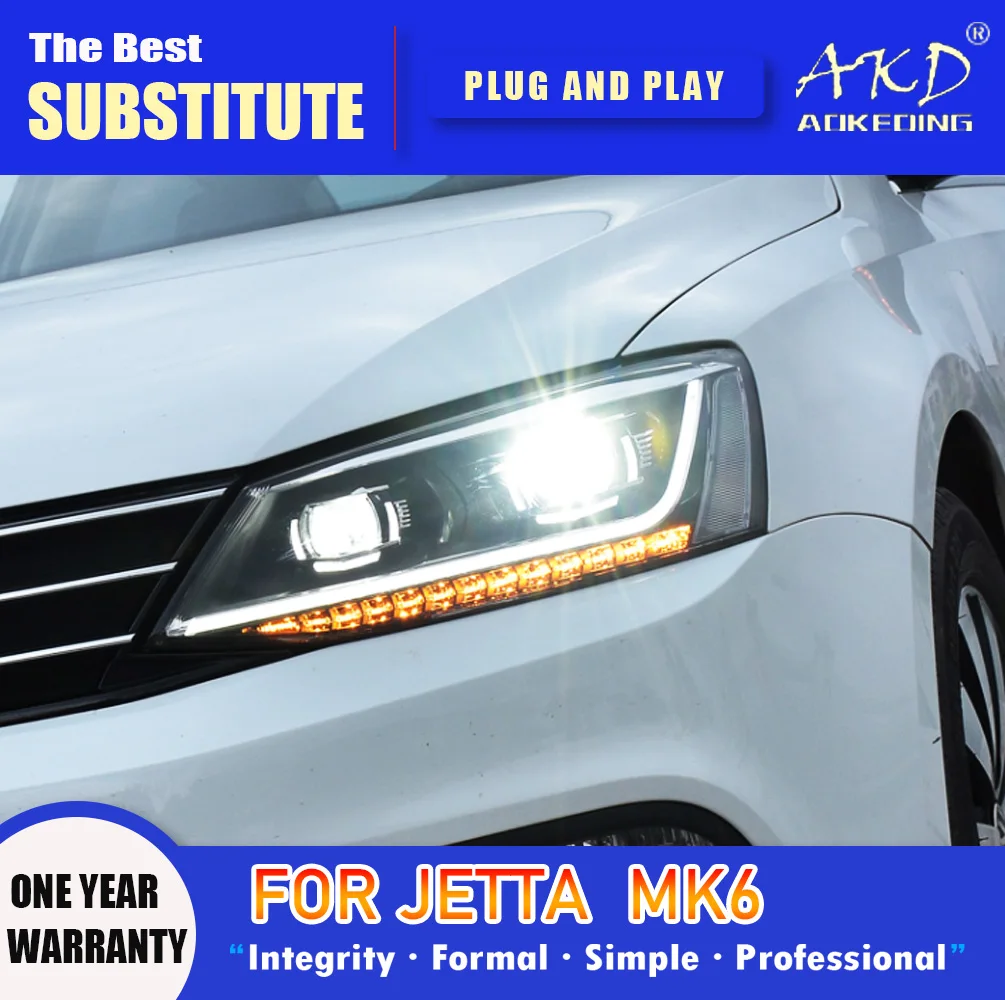 Фара AKD для Jetta Sagitar MK6 светодиодный фара 2012-2016 фары MK6 DRL сигнал поворота Дальний свет ангельские глазки