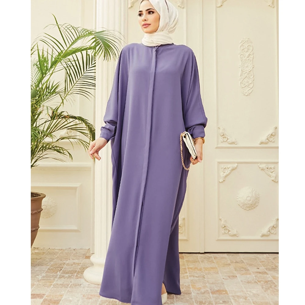 

Wepbel Muslim Robe Abaya Clothing Muslim Caftan Batwing Sleeve Long Solid Color Hijab Islamic Clothing Ramadan Eid Party Abaya