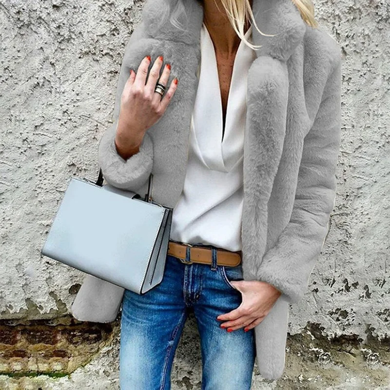 Women Luxury Long Sleeve Warm Thick Fluffy Jackets Coats Faux Fur Coat Winter Solid Fashion Loose Outerwear Female Cardigan New