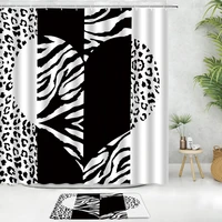 2pc set decor shower curtain black and white zebra print leopard print bath curtains for bathroom bath mat rug non slip carpet