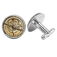 2019 new yellow compass badge cufflinks gothic glass cabochon mens cufflinks to send mens gift jewelry