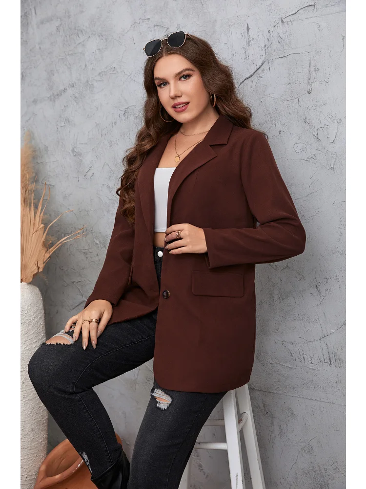Brown casual plus-size ladies blazer roupas femininas plus size  casaco feminino woolen jacket