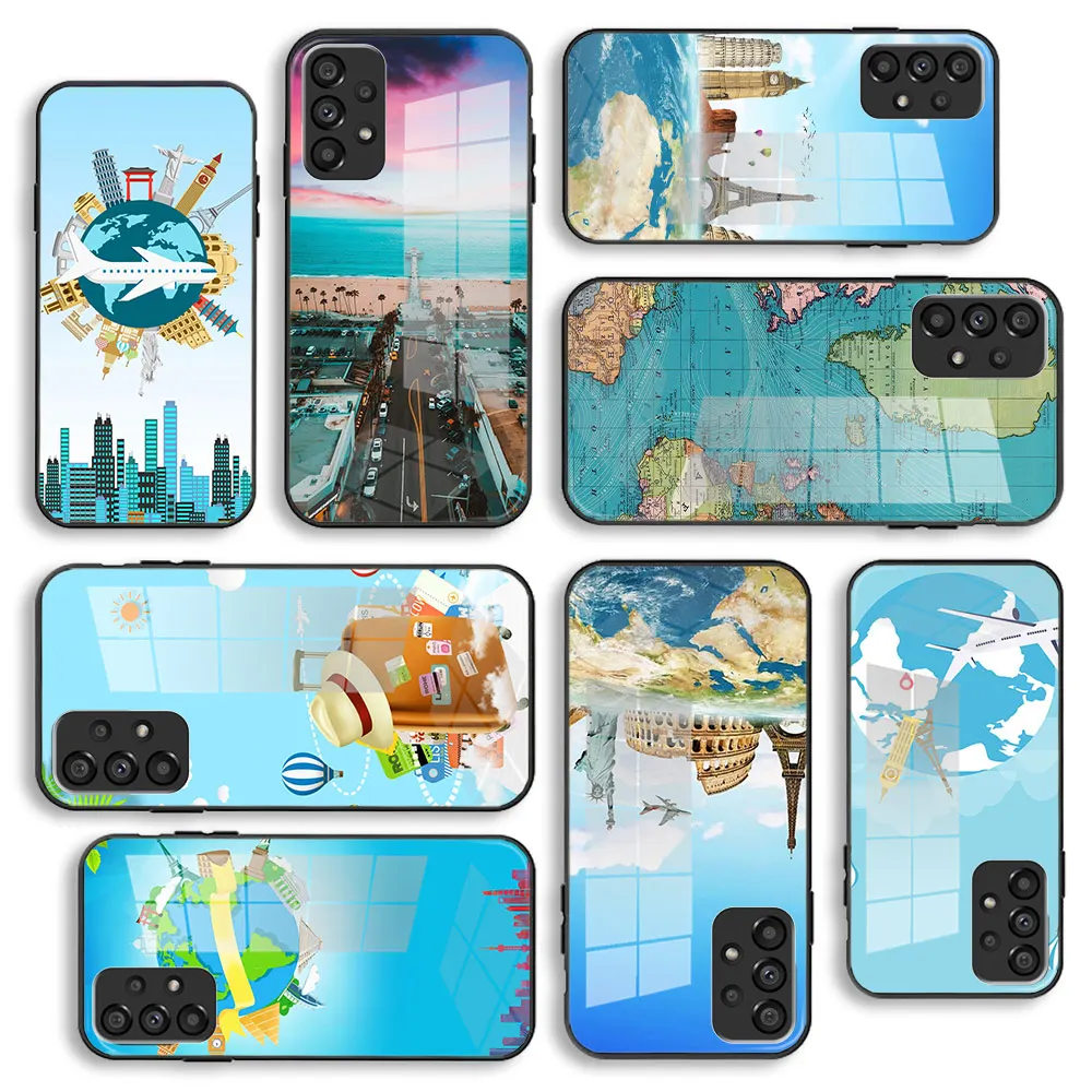 

Glass Case For Samsung A10 A12 A13 A14 A20 A30 A31 A32 A33 A34 A51 A52 A53 A54 A70 A71 A72 A73 Cover Travel around the world