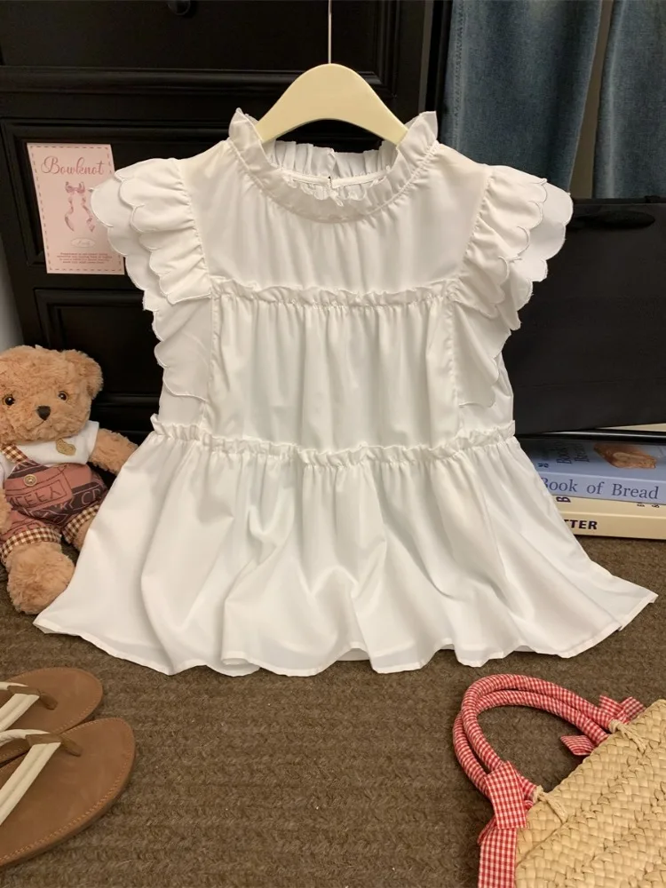 Женская блузка с оборками на воротнике милый укороченный топ в Корейском стиле