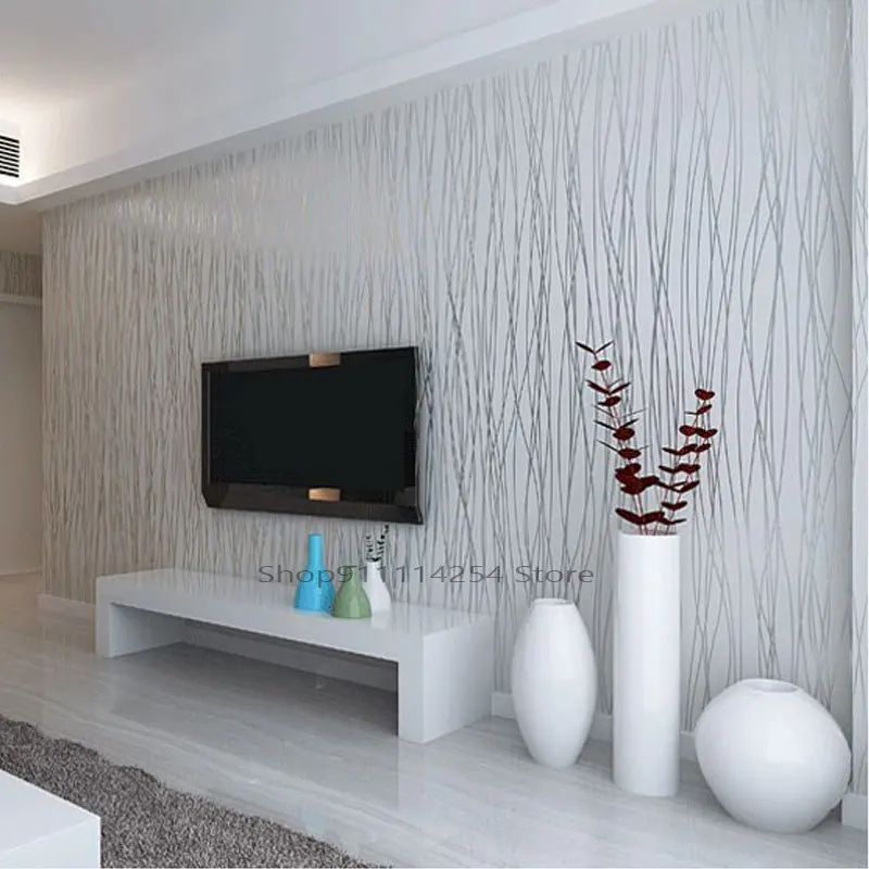

Non-Woven Fashion Thin Flocking Vertical Stripes Wallpaper For Living Room Sofa Background Walls Home Wallpaper 3D Grey Silver