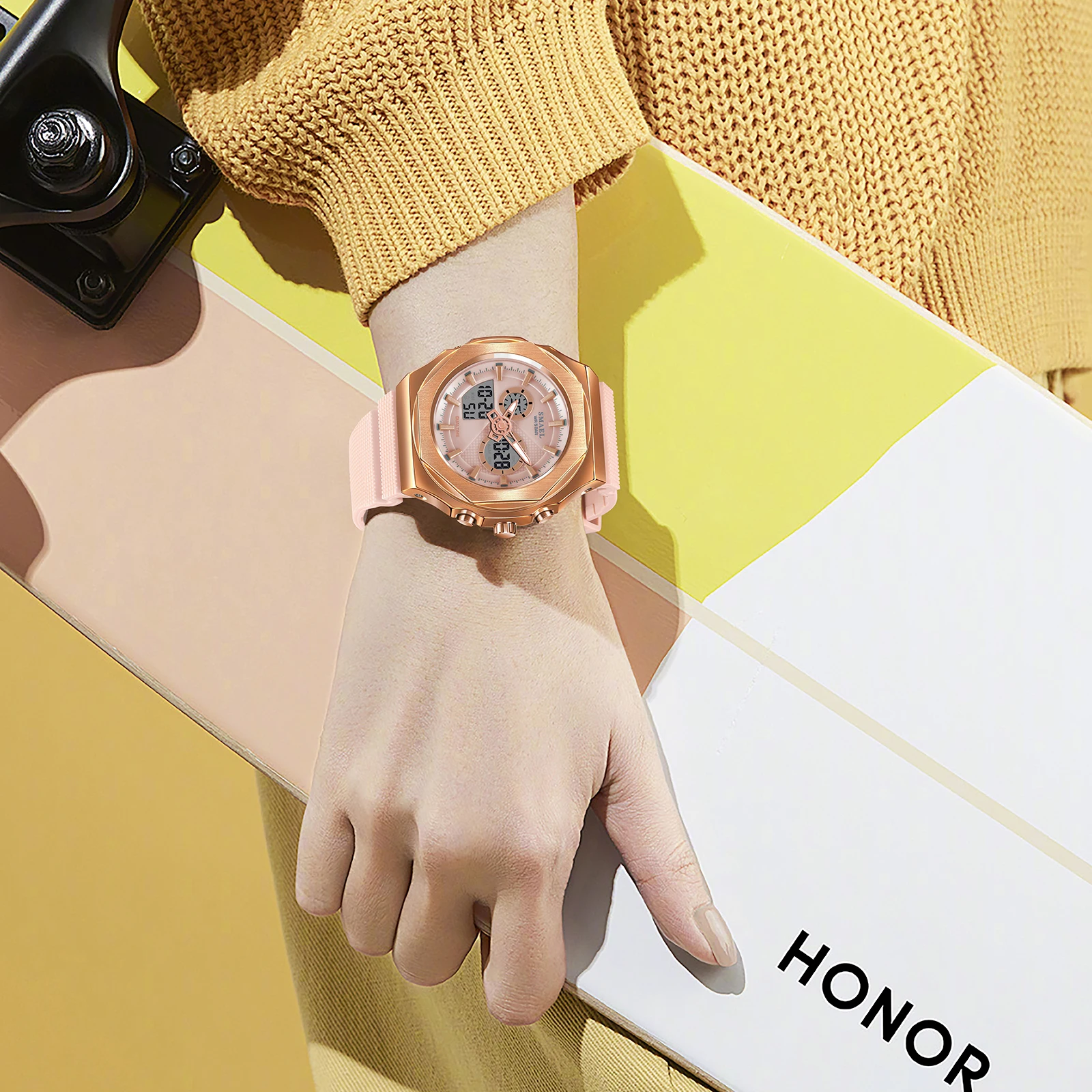 Женские спортивные часы SMAEL водонепроницаемые до 50 м розовые подарки для