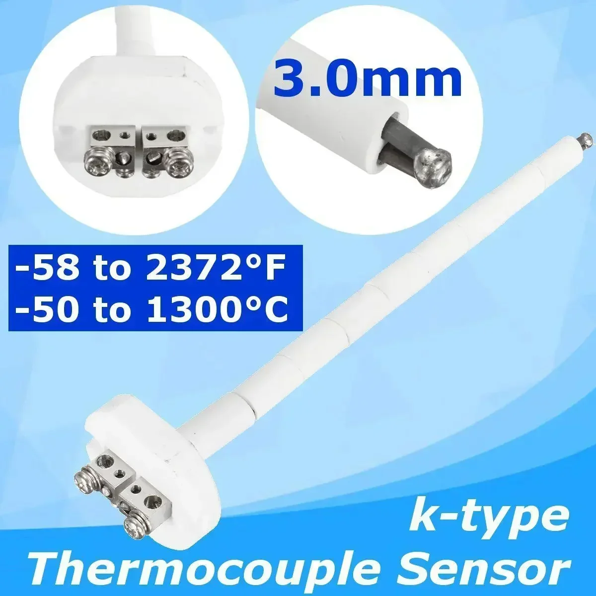 

Высокотемпературный датчик термопары типа K, керамическая печь 2372F, 1300C, зонд из нержавеющей стали 3 мм, 1300 градусов