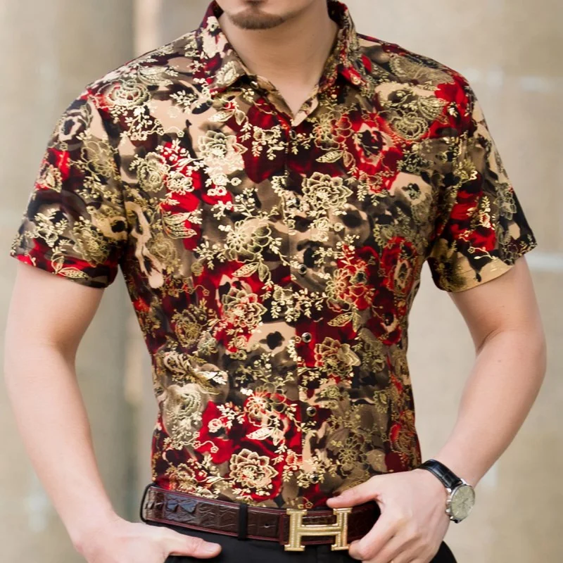 New Summer Mens Clothing Simple Stripes Ethnic Printing Beach Short Sleeve Blouse Casual Loose Male Thin Top Hawaiian Shirts