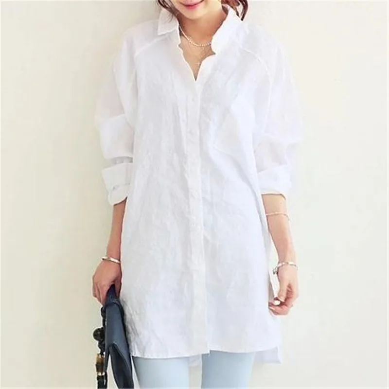 Blouse Womens White Blouses Shirt Spring Summer Blusas Office Lady Elegant Loose Tops and Blouses Casual Linen Women