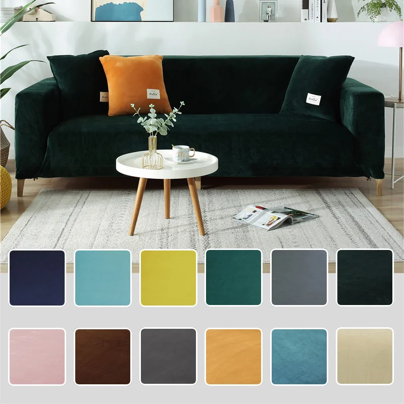

Solid Color Velvet Sofa Cover Soft Comfortable Winter Slip-resistant Couch Cover for Living Room Corner Sofa Cover Slipcover