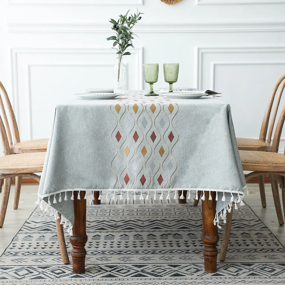 

Ployester Tablecloth Stripes Plaid Embroidered Rectangular Dining Table Cloth for Christmas Banquet Decor Multi-size ZF0646