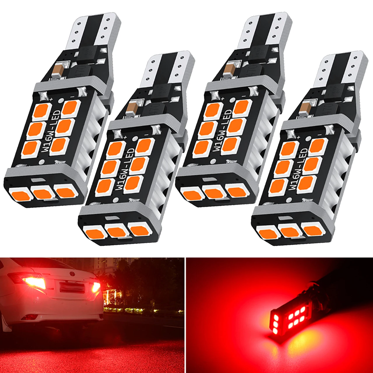 

4x T15 W16W Canbus No Error 15SMD 2835 Светодиодная автомобильная задняя лампа стоп-сигнала Автоматический фонарь заднего хода указатели поворота Красный Белый Желтый Оранжевый 12 В