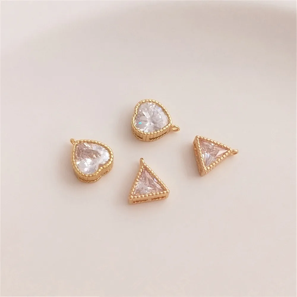 

14K Gold Filled Plated Zircon heart shaped triangle with hanging bead pendant DIY bracelet earring accessories