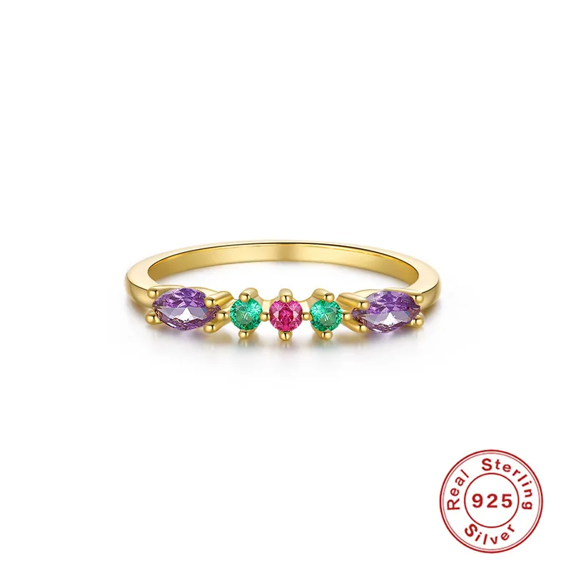 

Aide 925 Sterling Silver Korean Fashion Colorful Heart Flower Cubic Zircon Ring Luxury Women's Party Crystal Bague Accessories