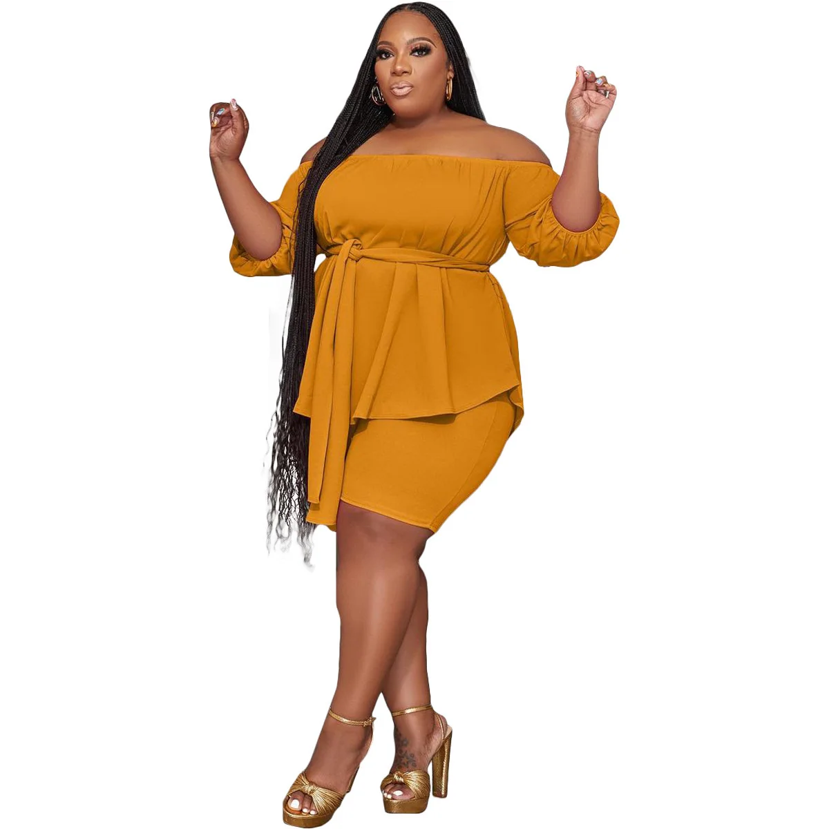 Plus Size Summer Two Pieces Set for Sport Slash Neck Casual Suit Short Sleeves t Shirt with Sash Stretchy 3xl 4xl 5xl 6xl