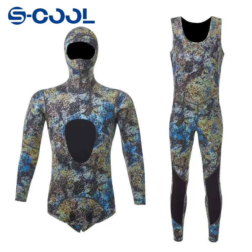 

3mm Camouflage Wetsuit Men Long Sleeve Fission Hooded 2 Pieces Of Neoprene Submersible For Men Keep Warm Waterproof Diving Suit