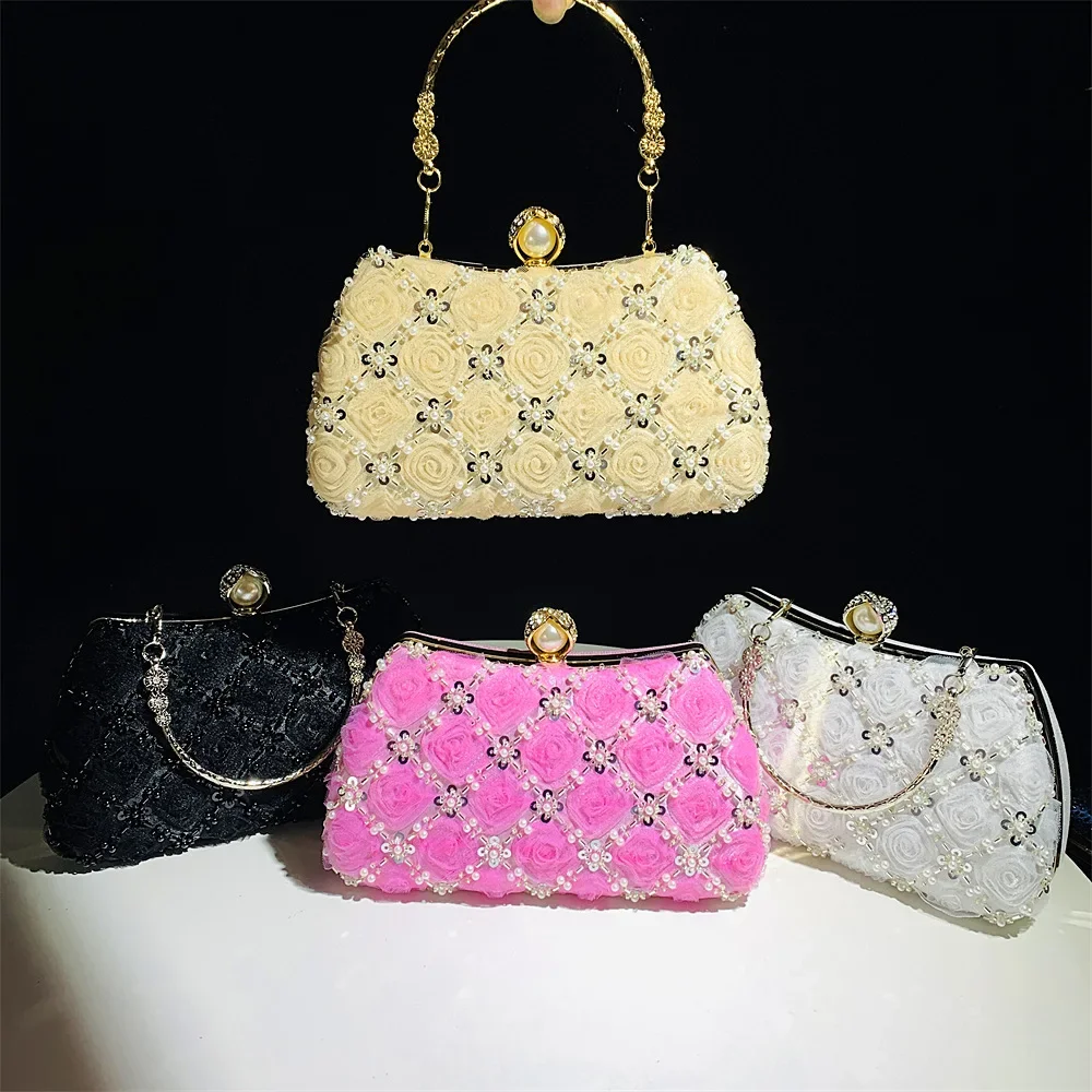 Модная женская сумка ручной работы с цветами и бисером для банкета свадьбы