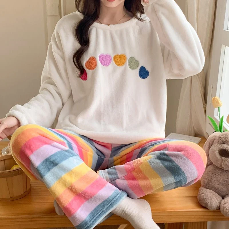 2024 зимние толстые теплые фланелевые пижамные комплекты с длинными рукавами для