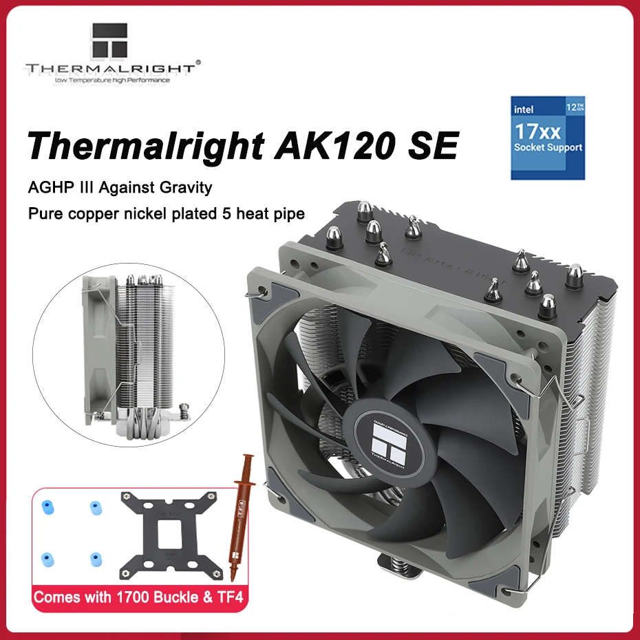 Termalright-enfriador de CPU AK120 SE, radiador de aire de tubo de calor, 4 pines, PWM, cobre puro, AGHP 5, para LGA 115X 1200 1700 AM4