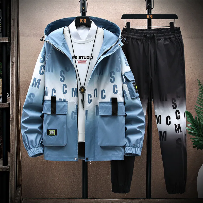 

Men's jacket casual sports suit spring and autumn Korean version of the trend handsome hooded sweater two-piece set
