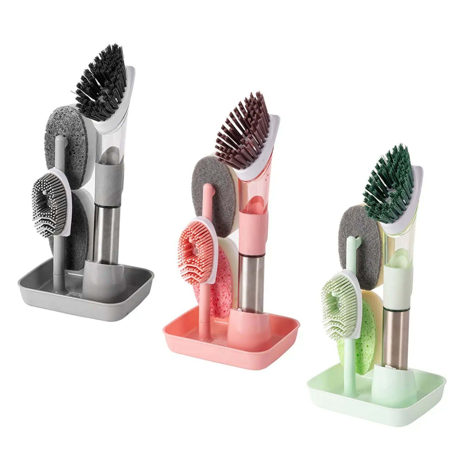 

Pan Dish Cleaning Brush Set Tool with 4 Replacement Heads Drying Holder