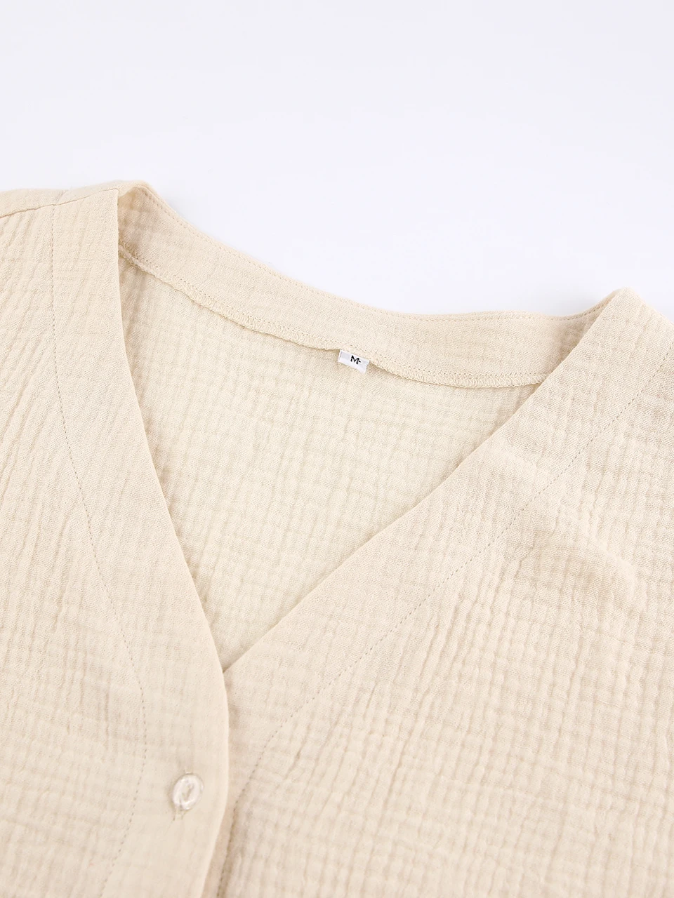 Woman Pajama Set 2 Pieces Suits Drop Sleeves Loungewear Khaki Pure Cotton Sleepwear V Neck Single Breasted Wide Leg Pants