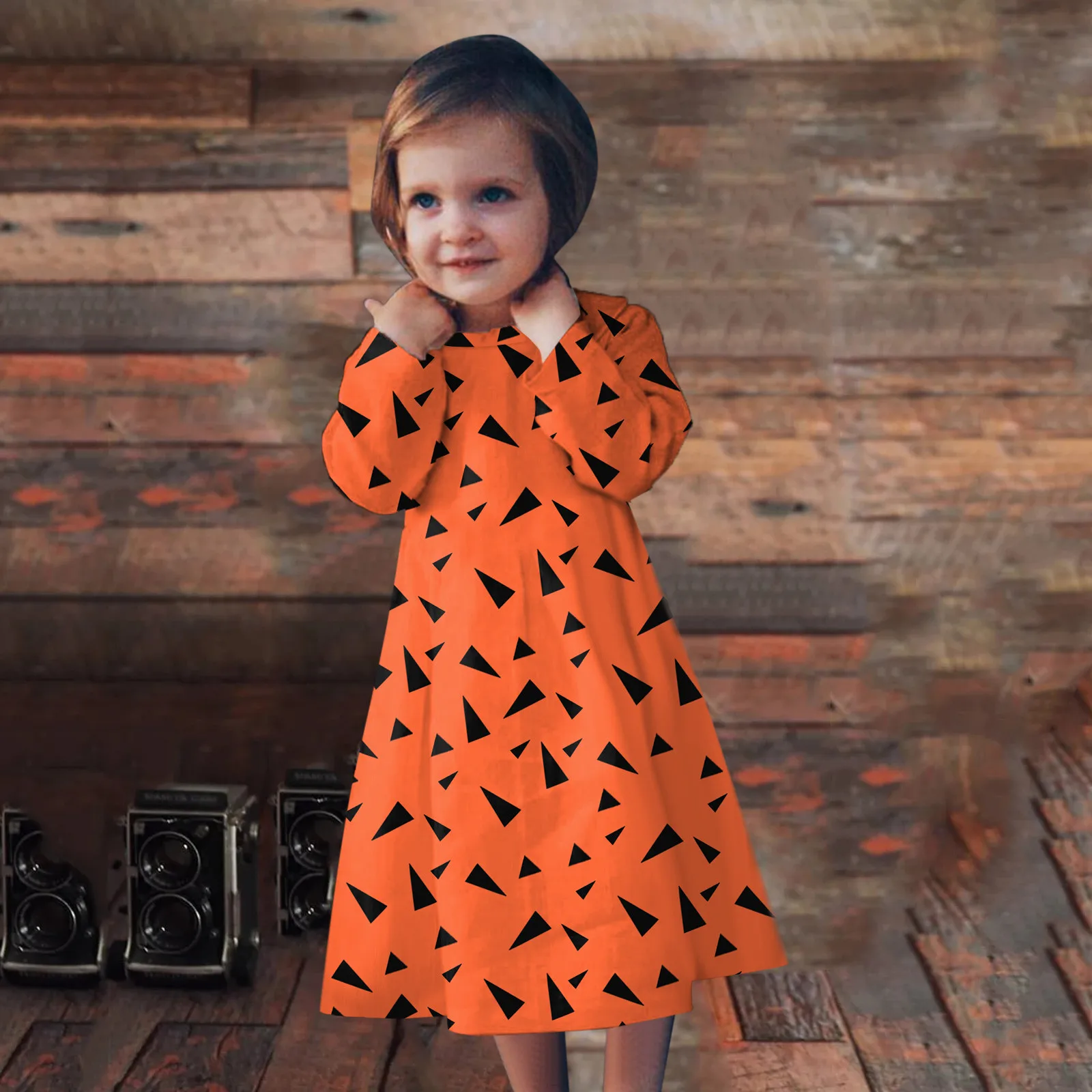 

6M-12Y Orange Halloween Baby Dresses For Girls Long Sleeves Skull Party Festival Dress Toddler Kids Halloween Carnival Costume