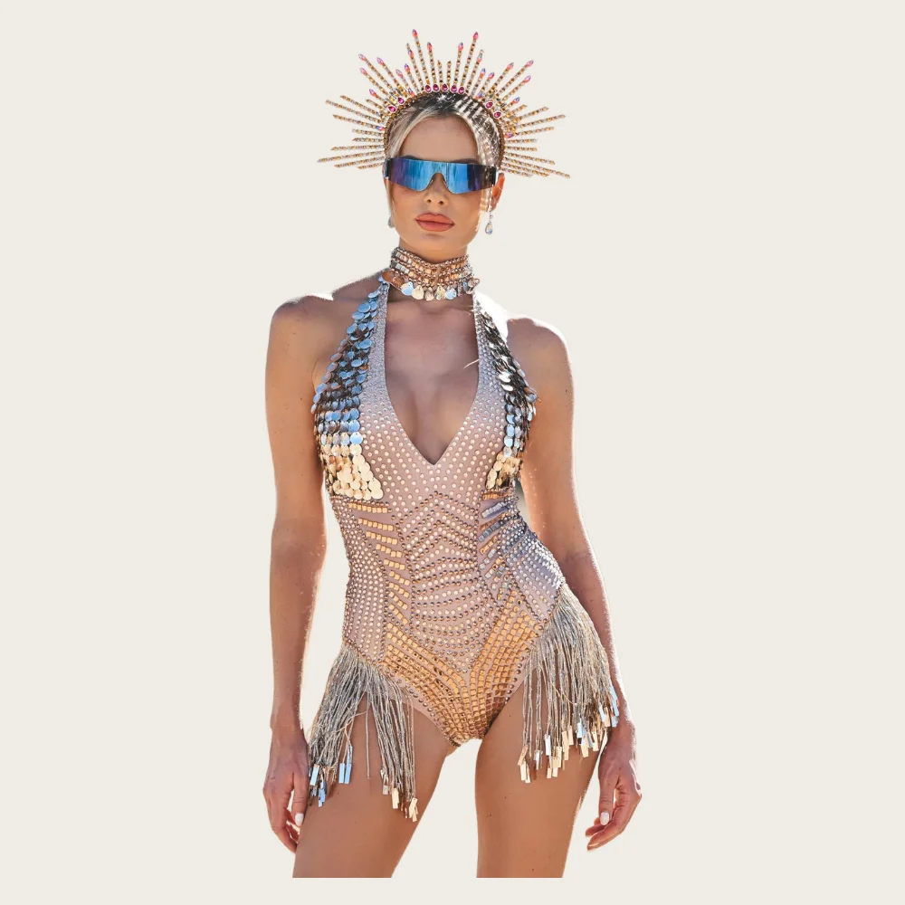 Новый блестящий боди с золотыми стразами сексуальный комбинезон блестками