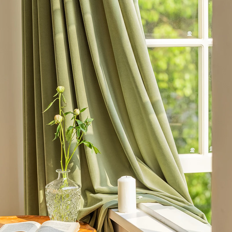 

Europe Velvet Blackout Curtains for Living Room Jacquard Green Thick Curtain for Bedroom Blinds Solid Color Cloth Shading 85%