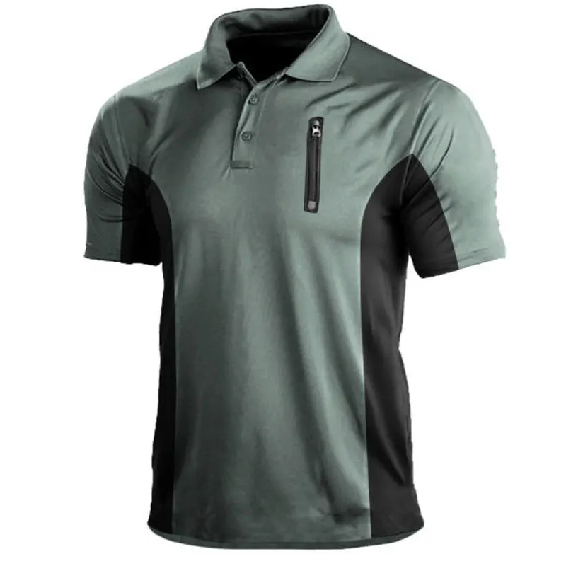 

Men's Outdoor Tactical Zipper Polo T-Shirt Summer Short Sleeve Polo Shirt Loose Retro Contrast Color Shirts