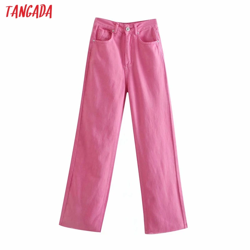 

Tangada 2022 Fashion Women Summer Pink Denim Jeans Pants Trousers High Waist Lady Wide Leg Pants Pantalon 4M137