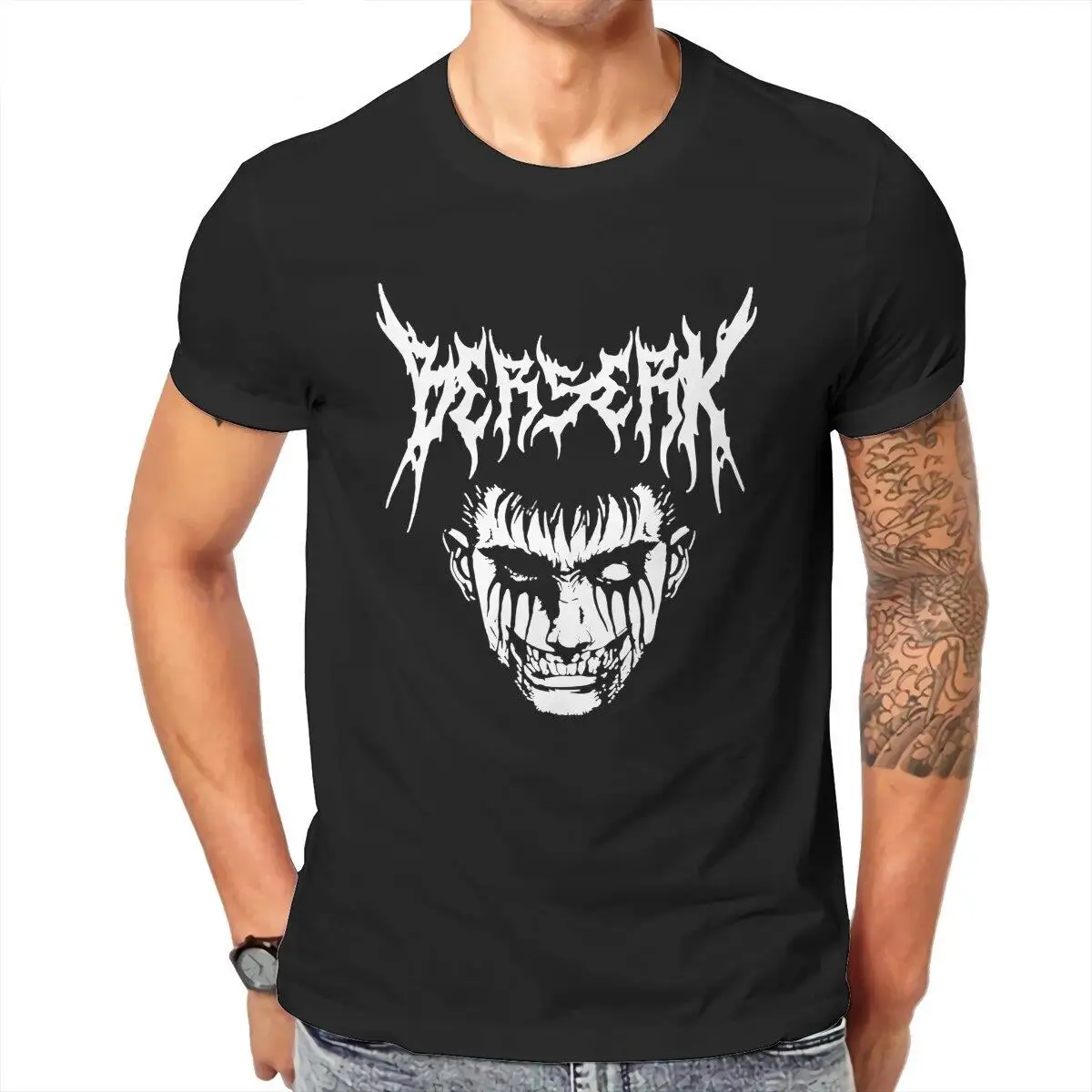 Berserk Guts Black Metal  T Shirts Men's Cotton T-Shirt Crew Neck Swordsman Tee Shirt Short Sleeve Clothing Birthday Present