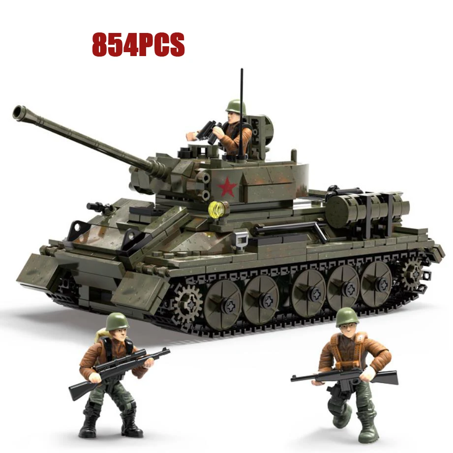 

Soviet Union T34/85 Medium tank batisbrick mega build block world war army force action figure ww2 military vehicle brick toy