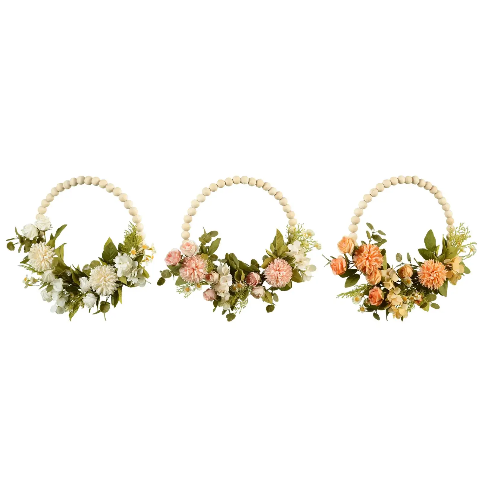 

Artificial Flower Wreath Door Garland Wooden Beads Decoration Indoor Outdoor