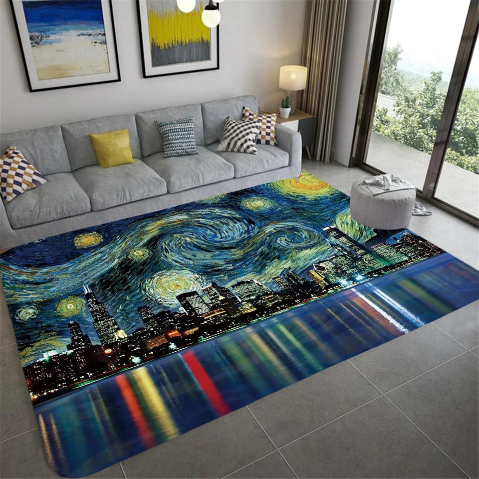 

Van Gogh Art Abstract Carpet Large Waves City Landscape Pattern Rugs Home Decor Luxury Living Room Carpet Bedroom Bathroom Mat