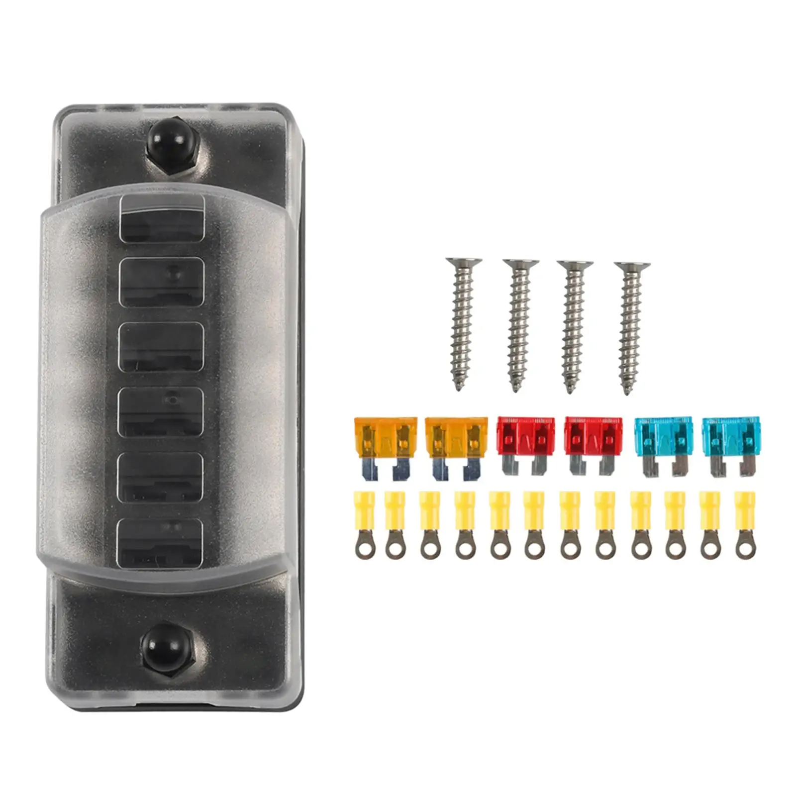 

6 Way Fuse Block 1A-20A Atc/Ato 12Pcs Terminals Sticker Label 6 Circuit Fuse Box Holder Fit for Automotive Marine Boat Vehicle