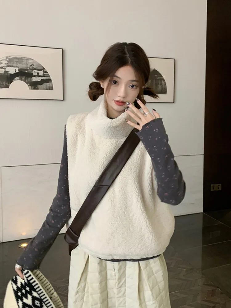 Абрикосовая водолазка из овечьей шерсти женский жилет 2024 новый зимний уличный