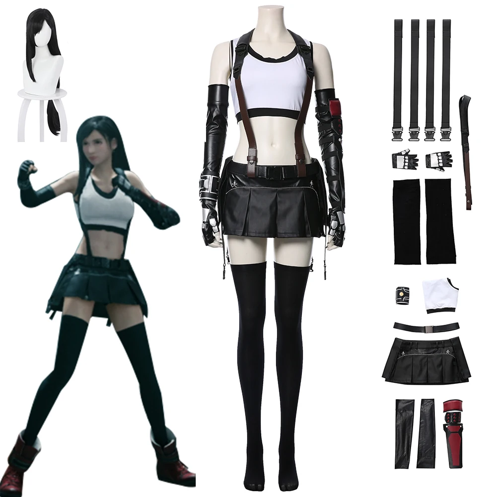 

Костюм для косплея финальной фантазии VII, ремейк Tifa Lockhart, игра ff14 юбка и жилет, женская одежда для карнавала на Хэллоуин