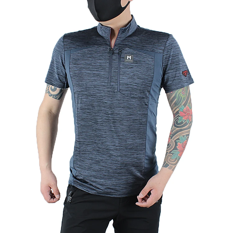 

MONTPIC Men`short sleeve elastic quick dry cycling hiking t-shirts mens UV-proof slim breathable riding trekking sports tshirts