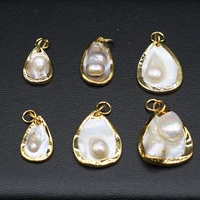 natural shell pendant irregular drop shape mother of pearl charm beads gold edge jewelry making diy necklace earring wholesale