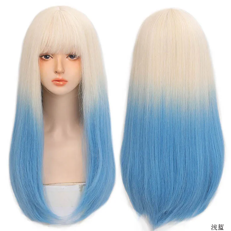 TALANG Synthetic Cosplay Wig With Bangs Long Straight Lolita Wig Blue Purple Pink Blonde White Women's Wigs