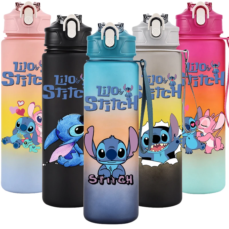 Disney Lilo Stitch Plastic Straw Water Cup Sports Bottle Outdoor 750Ml Large Capacity High Value Camping Drinking Tools