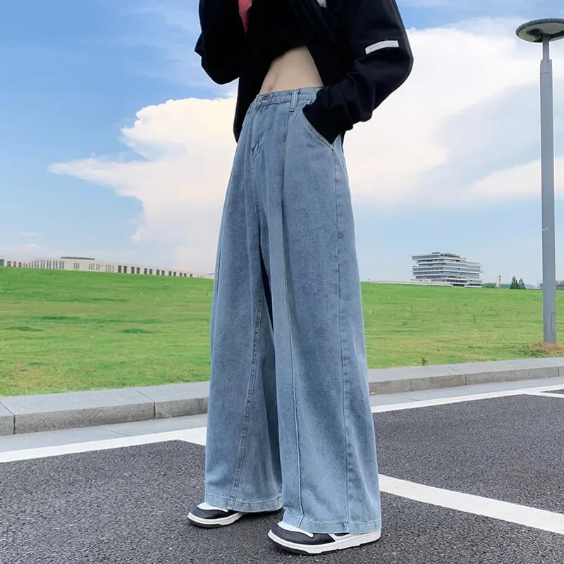 Blue Baggy Jeans Men Fashion Casual Oversized Wide Leg Jeans Mens Japanese Streetwear Hip Hop Loose Straight Denim Trousers Men