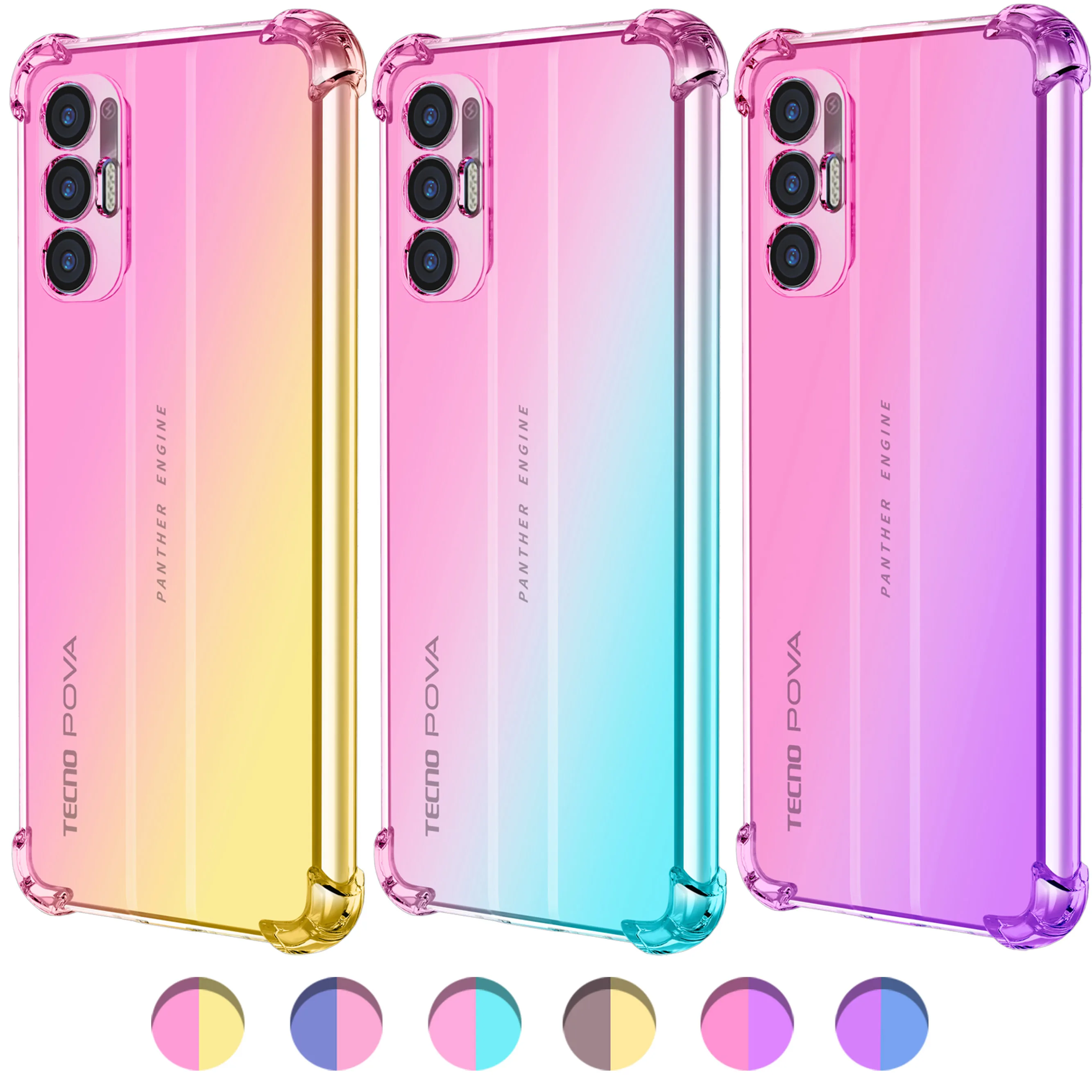 

Case for Tecno Pova 3 Pova 2 Spark Go 2022 2021 2020 Tecno Pova Neo,Hybrid Cute Gradient Soft TPU Bumper Shock Absorption Cover