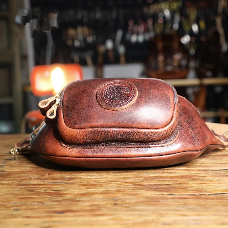 Top quality first layer cowhide men's chest bag outdoor luxury real cowhide youth vintage crossbody bag sports shoulder bag