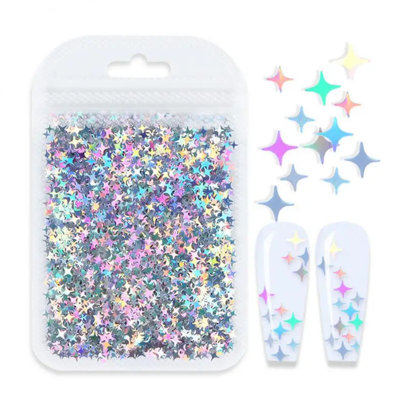 

12 Colors Bag Size Mixed Laser Silver Four-corner Stars Nail Art Sequins Crystal Drop Glue Filled Sequins