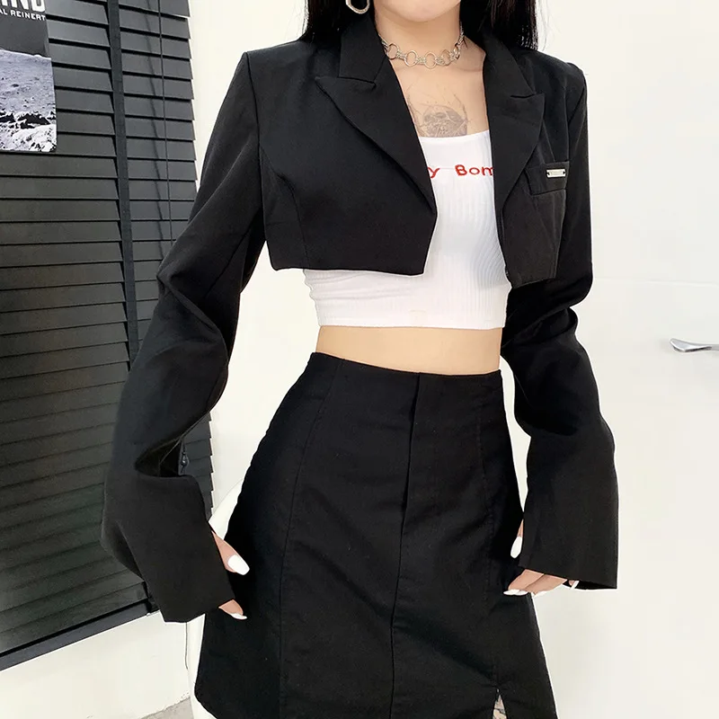 

2023 Autumn Ins Net Red The Same Fashion Suit Collar Single-breasted Waist Short Section Was Thin Long-sleeved Jacket Female
